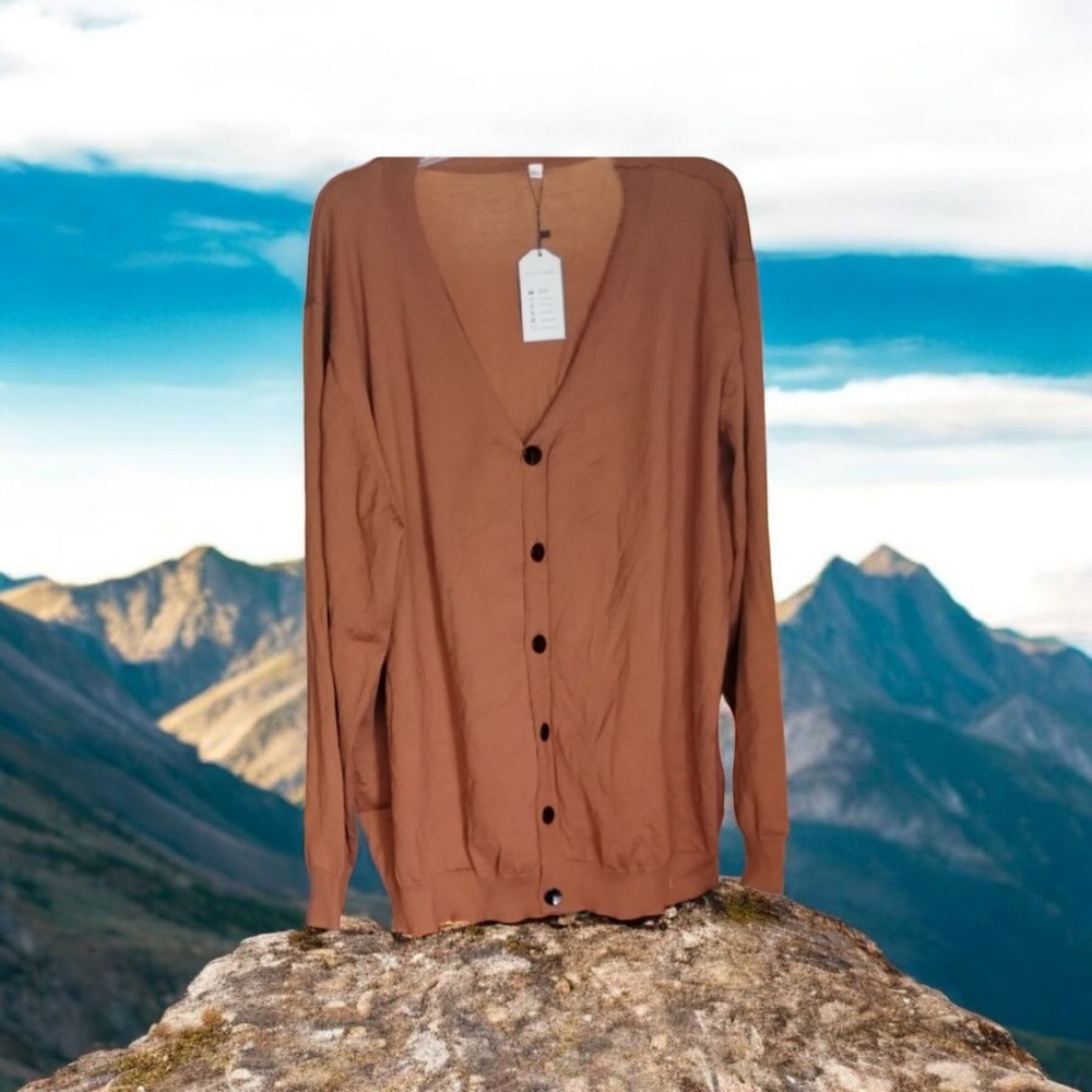 Men's Brown Button-Up Sweater